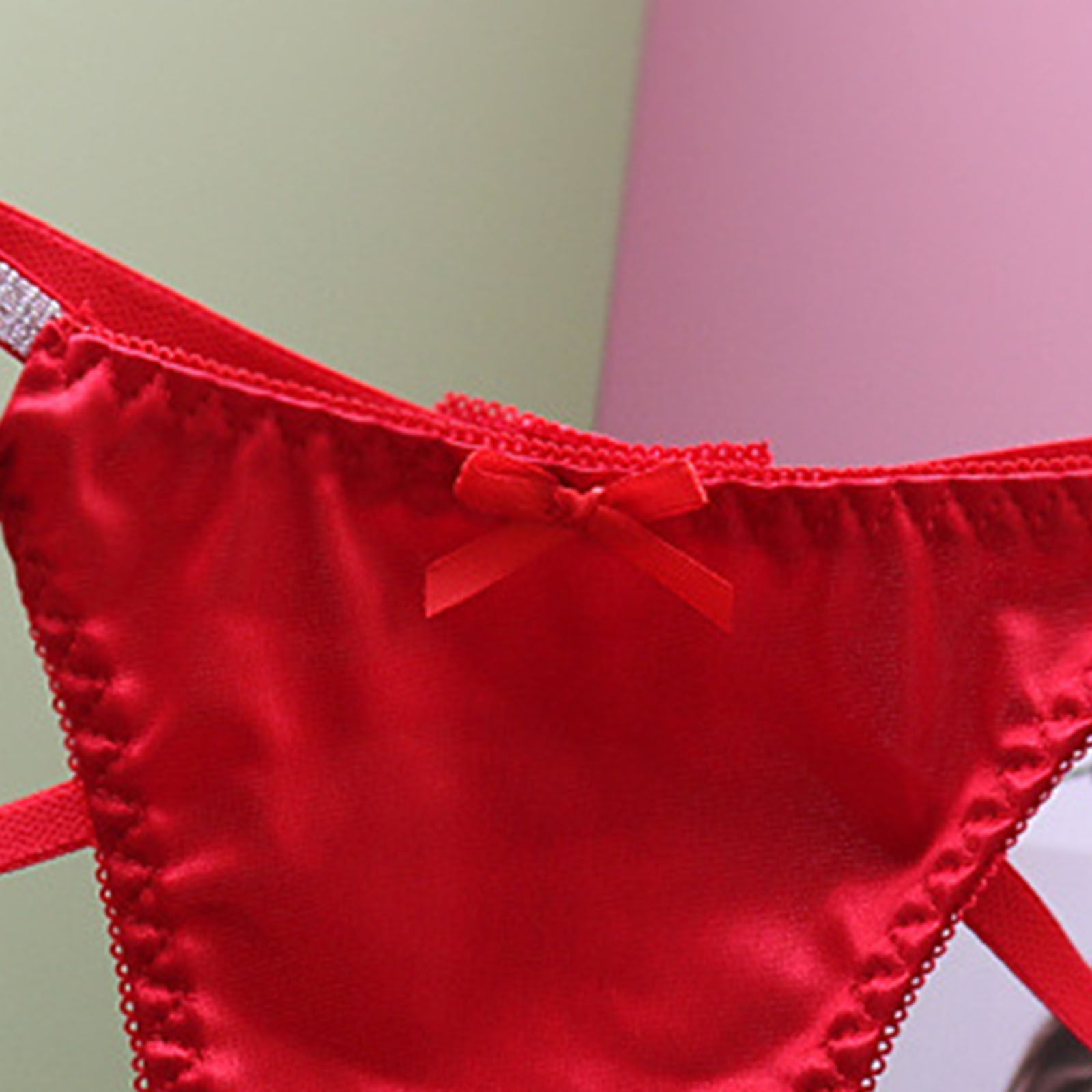 HUPOM Girls Panties Underwear For Women Thong Leisure Tie Drop Waist Red  One Size
