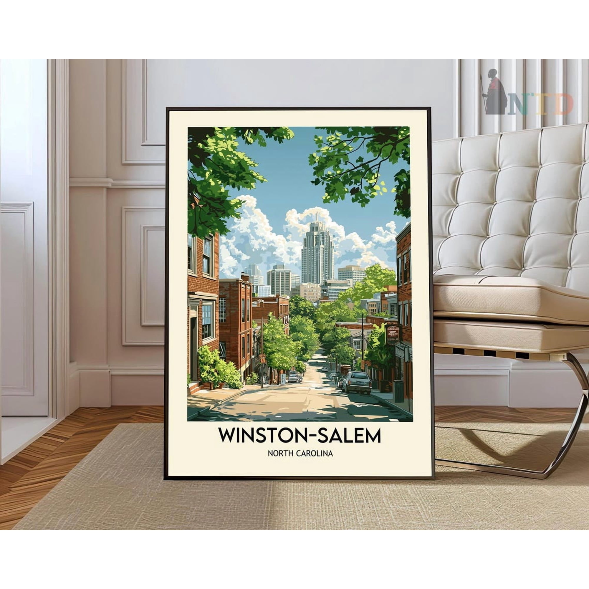 Winston Salem North Carolina Poster, Historic City Travel Decor