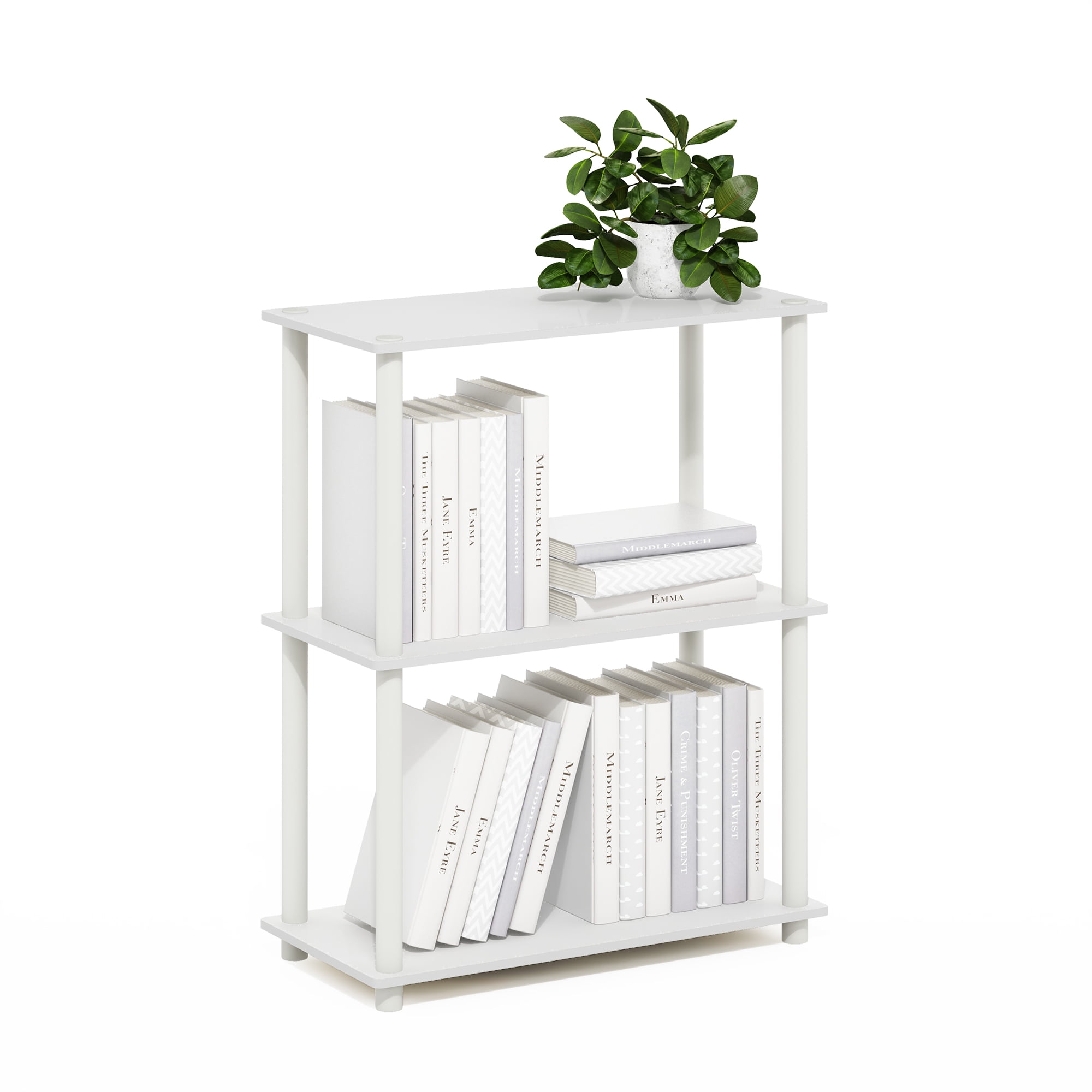 Furinno TURN-N-TUBE 3-Tier Compact Multipurpose Shelf Display Rack White/White