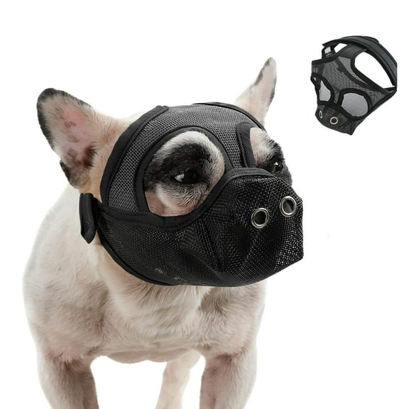 Short Snout Dog Muzzle, Breathable Mesh Anti Biting Chewing and Barking Muzzle(Black)