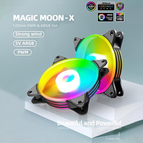 COOLMOON 12cm 5V PWM Ventilador de refrigeración Caja de PC de escritorio ARGB CPU Radiador (Negro)