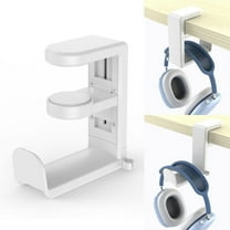Rotating Headphone Stand Adjustable Clamp-on Headphone Holder PC Gaming Headset Stand with 360 Degree Swivel White