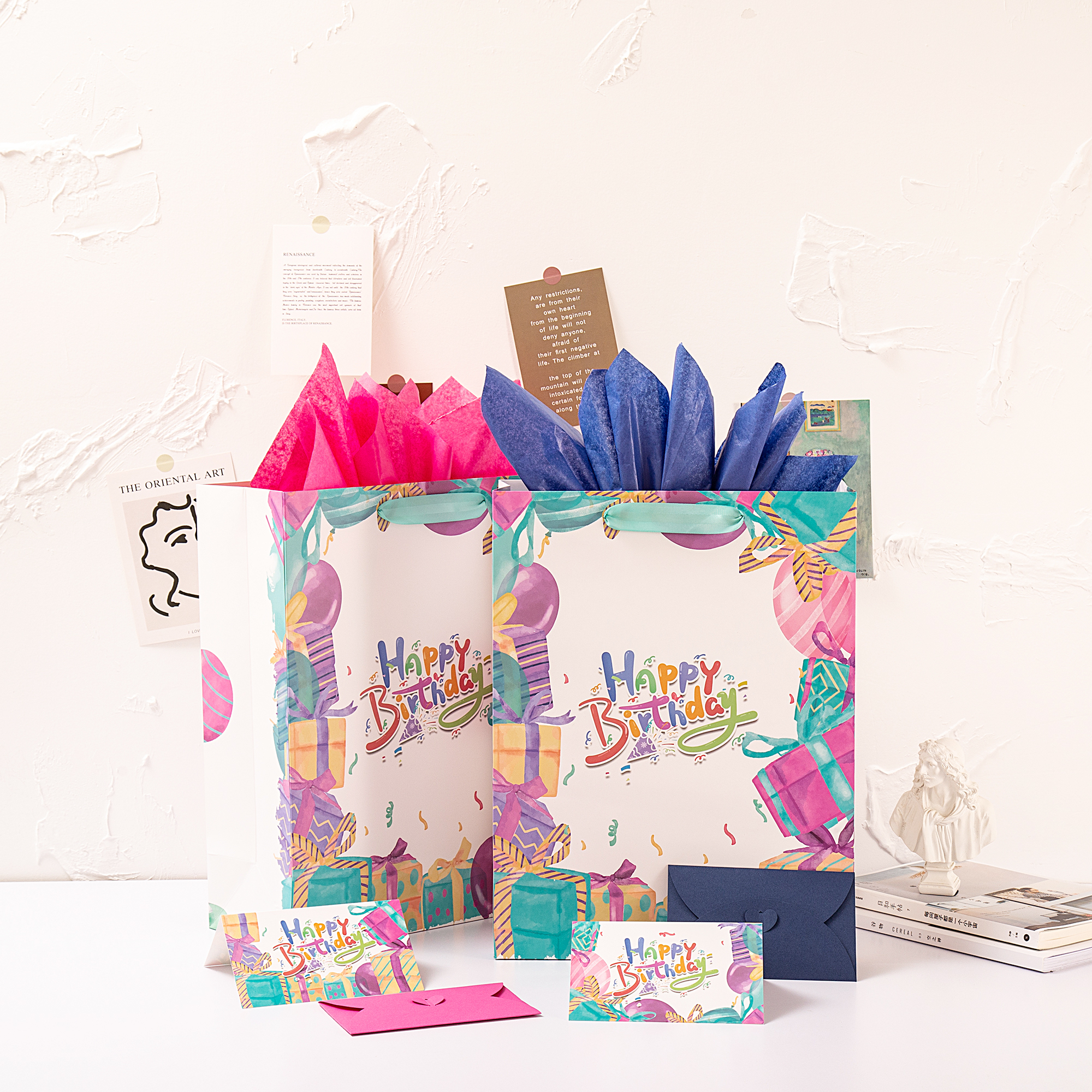 MIXMECY 16.5" Large and Extra Large Gift bags for Birthday Party with Tissue Paper, CardSurprise envelope