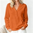 thumbnail image 3 of cocolona Womens Button Down Solid Color Sweatshirt V Neck Long Sleeve Cinched Hem Pullover Tops with Pocket, 3 of 7