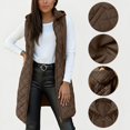 thumbnail image 6 of Womens Long Puffer Vest Sleeveless Hooded Quilted Gilet Lightweight Winter Warm Zip Up Mid Length Waistcoat Outerwear, 6 of 7