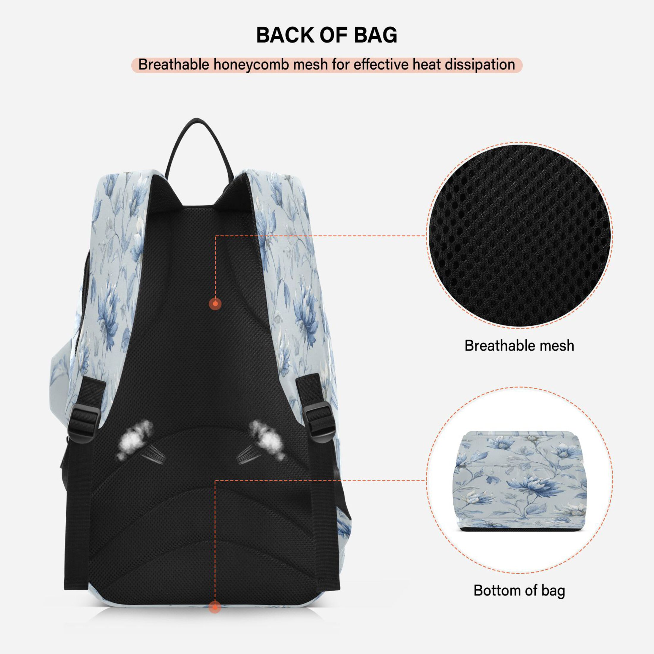 2 Racquet Holder Tennis Backpack Tennis Racket Covers Gym Bags Exquisite Blue Peony Design
