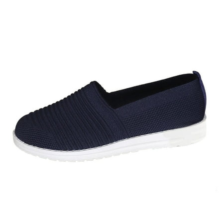 Fauean Slip on Sneakers Women Ladies Lightweight Simple Flat Bottomed Shoes Daily Wear Dark Blue Size 37