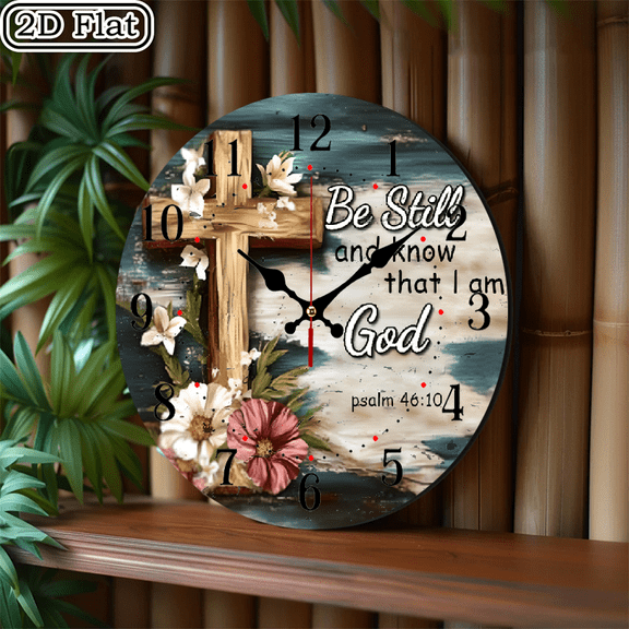2D flat 1 piece Christian themed wooden clock home and seasonal decoration, suitable for courtyard, shopping mall, garage, caf é, home, best gift, friend room decoration Halloween 10 * 10 inches
