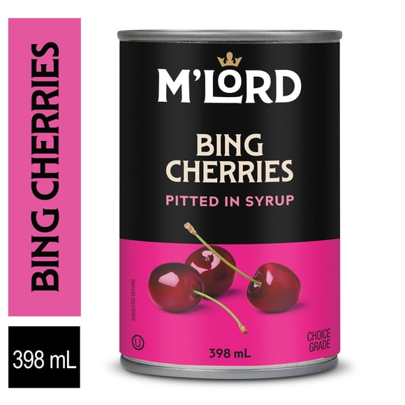 M’Lord Cerises Bing dénoyautées en sirop, 398 mL