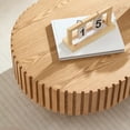 thumbnail image 5 of 43.7" Oval Coffee Table with Handcrafted Relief, Sturdy Pedestal Wooden Olive-Shaped Tea Table, Circle Fluted Drum Coffee Table for Apartment Living Room, Natural, 5 of 8
