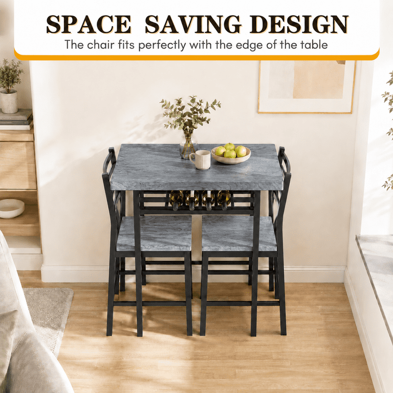 Lacoo 3 Piece Dining Table Set for 2, Small Kitchen Table and 2 Chairs, Space Saving Dining Room Table Set for Apartment, Breakfast Nook, Gray