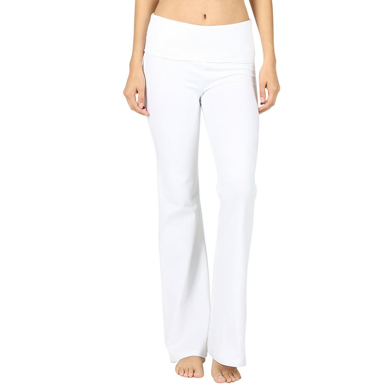 Zenana Womens & Plus Stretch Cotton Foldover Waist Bootcut Workout Yoga  Pants