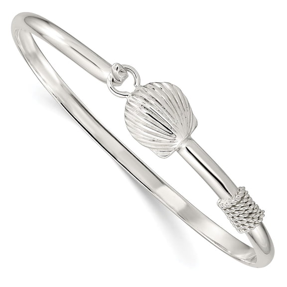 White Sterling Silver bracelet Bangle 29 mm Polished Shell