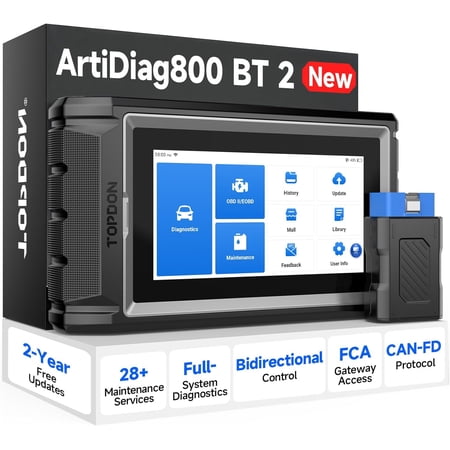 Scanner AD800BT V2.0, Bidirectional Scan Tool, Full Systems Diagnostic Tool for All Vehicles, Automotive Diagnostic Scanner for Car, 28+ Services, FCA AutoAuth, CANFD, 2 Years Free Update