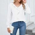 thumbnail image 6 of Pejock Women's Casual V-Neck Blouse, Long Sleeve Pleated Ruffle Top with Loose Fit Comfortable Shirt for Daily Wear and Home, 6 of 9
