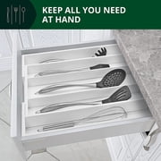 Royal Craft Wood Expandable Bamboo Kitchen Drawer Organizer – Silverware Drawer Organizer and Utensil Holder Tray with Grooved Dividers for Flatware, Cutlery & Kitchen Storage (5 Slot, White)