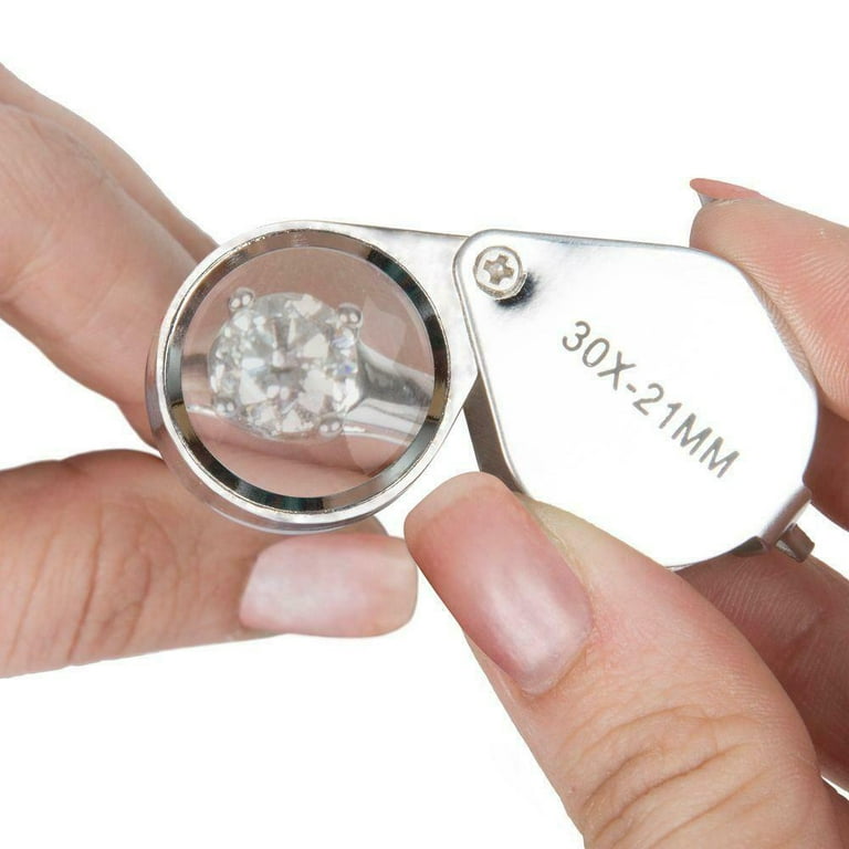 lasenersm 3 Pieces 10x / 20X / 30X Jeweler Loupe Glass Diamond Loupe Metal Round Body Jewelers Eye Loupe Magnifier Magnifying 21mm Lens Diameter Silve