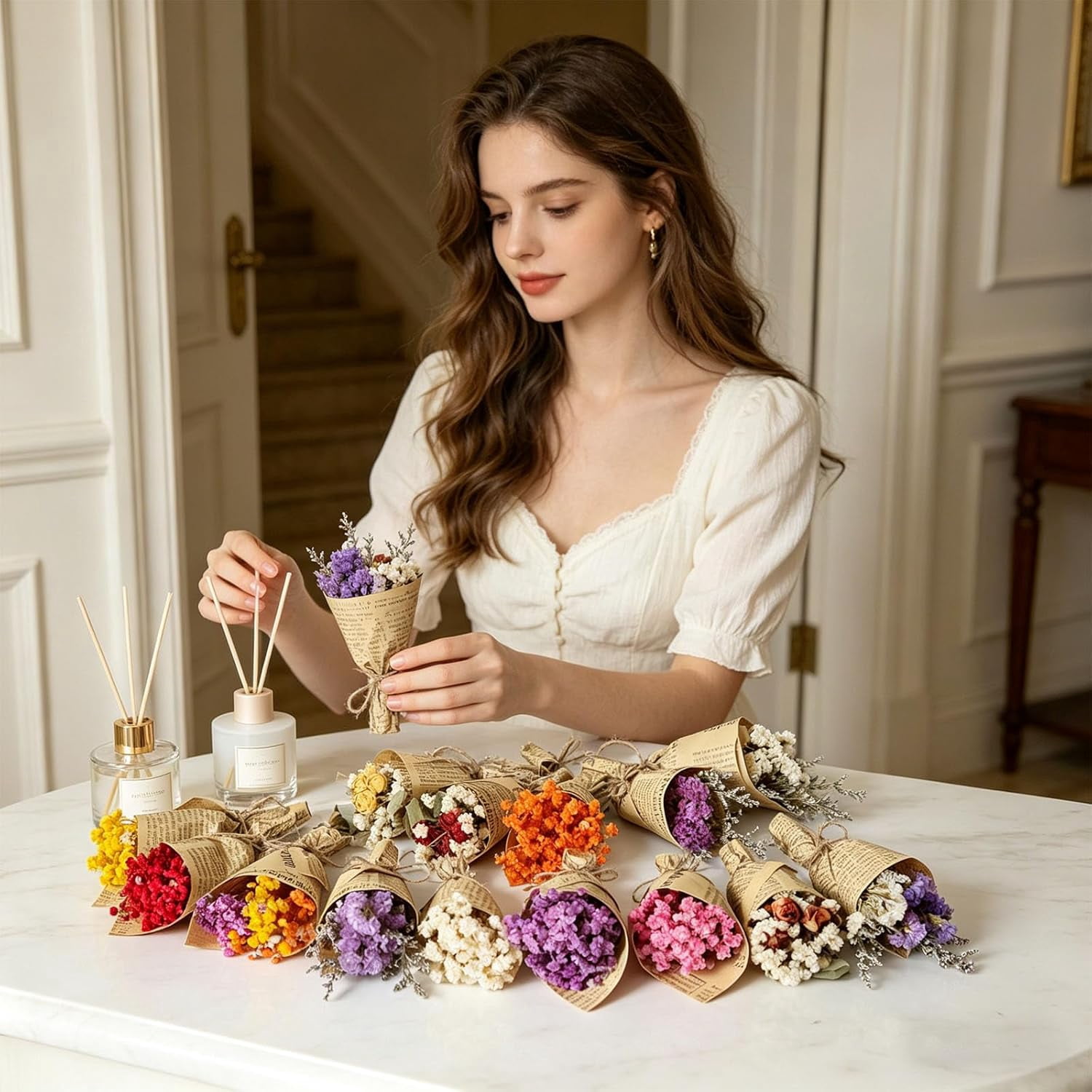 Dried Flower Bouquet 10 Pcs Handcrafted Artificial For Home Party Decor