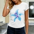thumbnail image 4 of Xdegoge Womens Lily Floral Graphic Print Crop Tops Short Sleeve Crewneck Slim Fit Shirts Summer Casual Botanical Trendy Fitted T Shirts Y2K Vintage Inspired Basic Tees, 4 of 6
