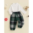 thumbnail image 3 of Musuos Toddler Girls 2PCS Fall Outfit 6 12 18 24M 3 4Y Sets Long Sleeve High Neck Ribbed Tops Plaid Long Pants Sets, 3 of 9