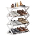thumbnail image 1 of Zapatero en forma de X para el hogar, zapatero de acero multifuncional para el dormitorio de estudiantes, estante de almacenamiento a prueba de polvo, color blanco, 1 of 8