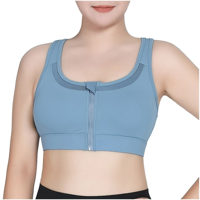 YWDJ Sports Bras for Women for Large Bust Front Closure Zip Snap Yoga Bras  High Impact Sports Front Close Running Adjustable Straps Front Zipper Large  Size High Strength Cover Blue XXXXL 