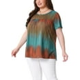 thumbnail image 4 of Camisetas básicas de verano de talla grande para mujer Agnes Orinda, con cuello redondo, mangas cortas, diseño de teñido anudado y pliegues, 3X azul y marrón, 4 of 6