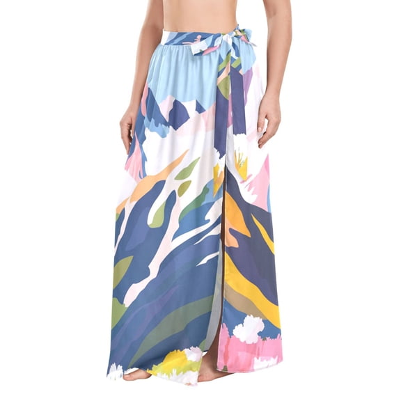FORMRS Womens Long Sarong Beach Wrap Semi-Sheer Bikini Skirt Bathing Swimsuit Cover Up, Abstract Mountain