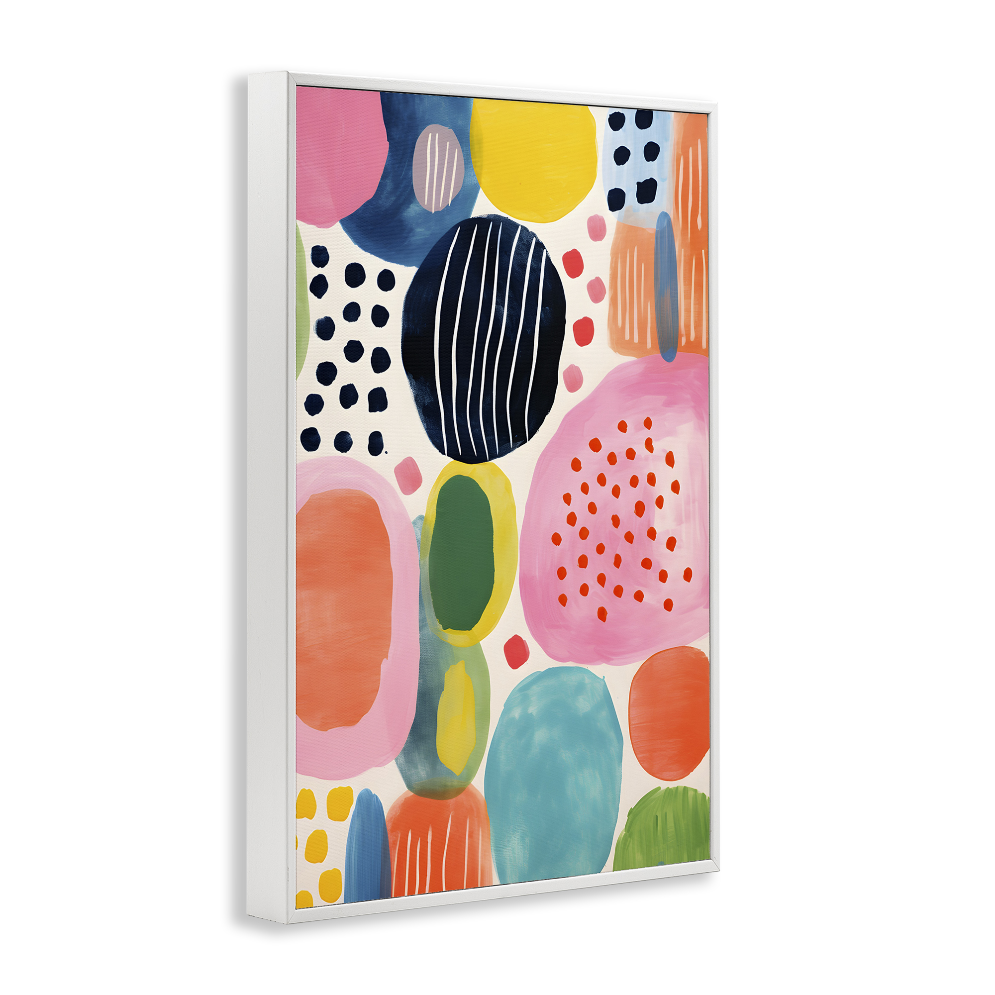 Stupell Industries Whimsical Patterned Shapes Abstract Painting White Framed Art Print Wall Art, 12 x 18