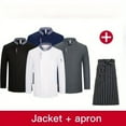 thumbnail image 2 of 2Pcs Set Men Long Sleeve Chef Uniform Restaurant Chef Jacket with Apron Cook Coat Chef T-shirt Work Uniform Waiter Hotel Clothes, 2 of 6