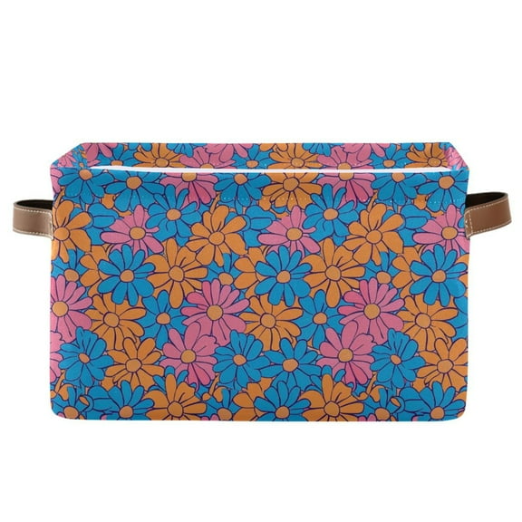 Groovy Retro Daisy Flower Storage Bins with Handle Fabric Organizer Basket Foldable Box 1 Pack 14.2x10.2x8.3