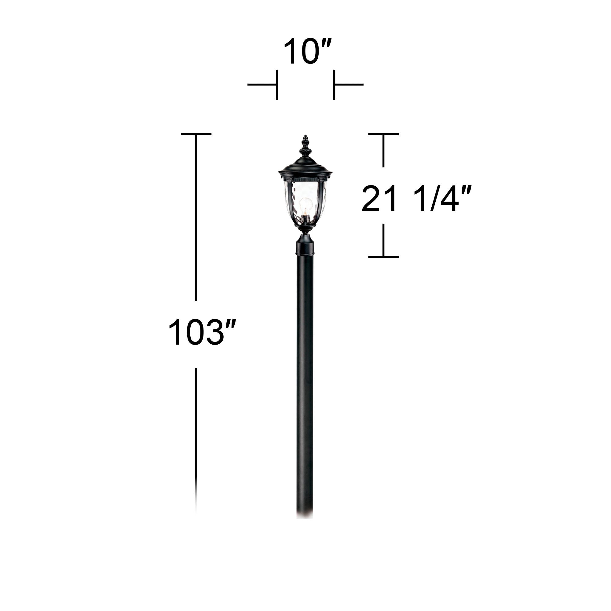 John Timberland Bellagio Rustic Outdoor Post Light Texturized Black with Burial Pole 103" Clear Hammered Glass for Exterior Barn Deck House Porch Yard