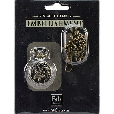 Old Brass No Mechanism Fob Watch with Chain Embellishment