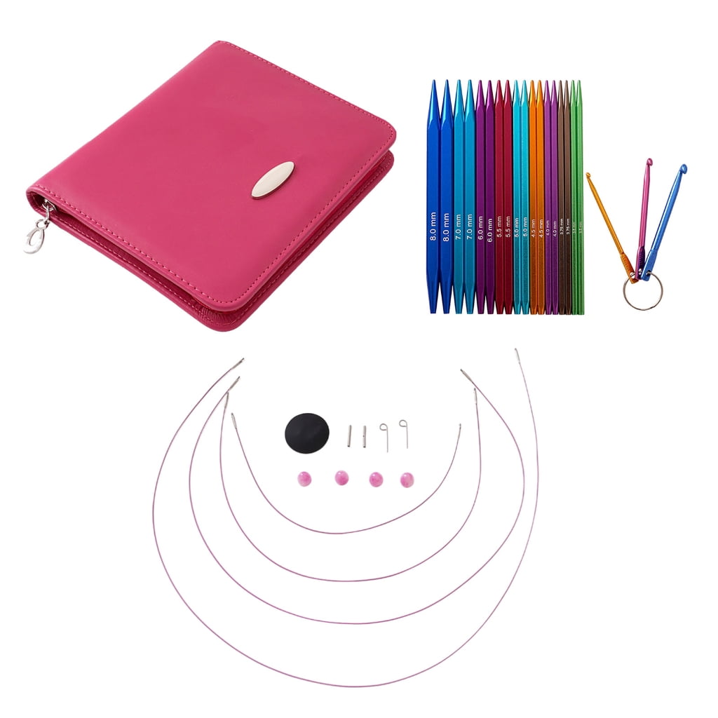 9Pairs Metal Circular Knitting Needle Crochet Hook with Zippered Case, Metal Interchangeable Knitting Needle 3.5mm-8mm