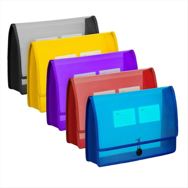 Paquete de 5 Carpetas de Archivos de Plástico A4, Sobres, Carpetas de Archivos Expandibles y Bolsillo para Etiquetas, Color Transparente, Resistente Al Agua para Oficina y Hogar