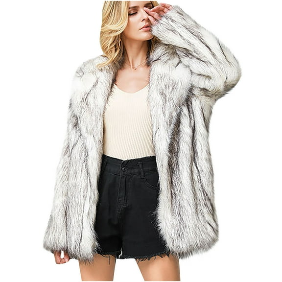 Qetyuw Womens Faux Fur Cardigan Winter Warm Long Sleeve Open Front Coat Chunky Casual Cardigans Jacket