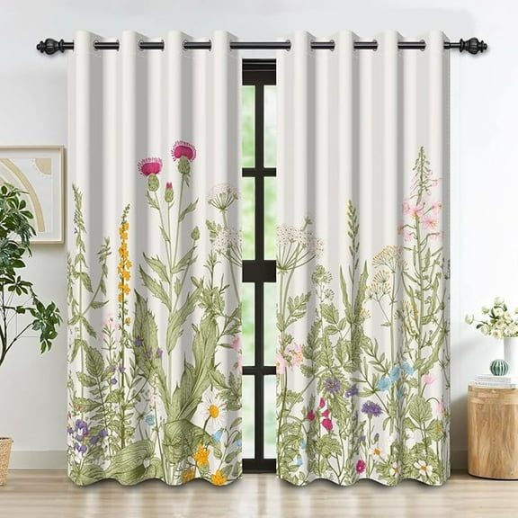 Beige Floral Blackout Curtains For Bedroom Set Farmhouse Botanical Room Darkening Curtains For Living Room Plant Thermal Insulated Curtains Grommet Window Drapes 42"W x 63"L (Pack of 2)