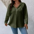 thumbnail image 2 of BiZtdJrK Womens Waffle Knit Hoodies 1/4 Zip Drop Shoulder Long Sleeve Pullover Tops Drawstring Loose Hooded Sweatshirt Army Green M, 2 of 10