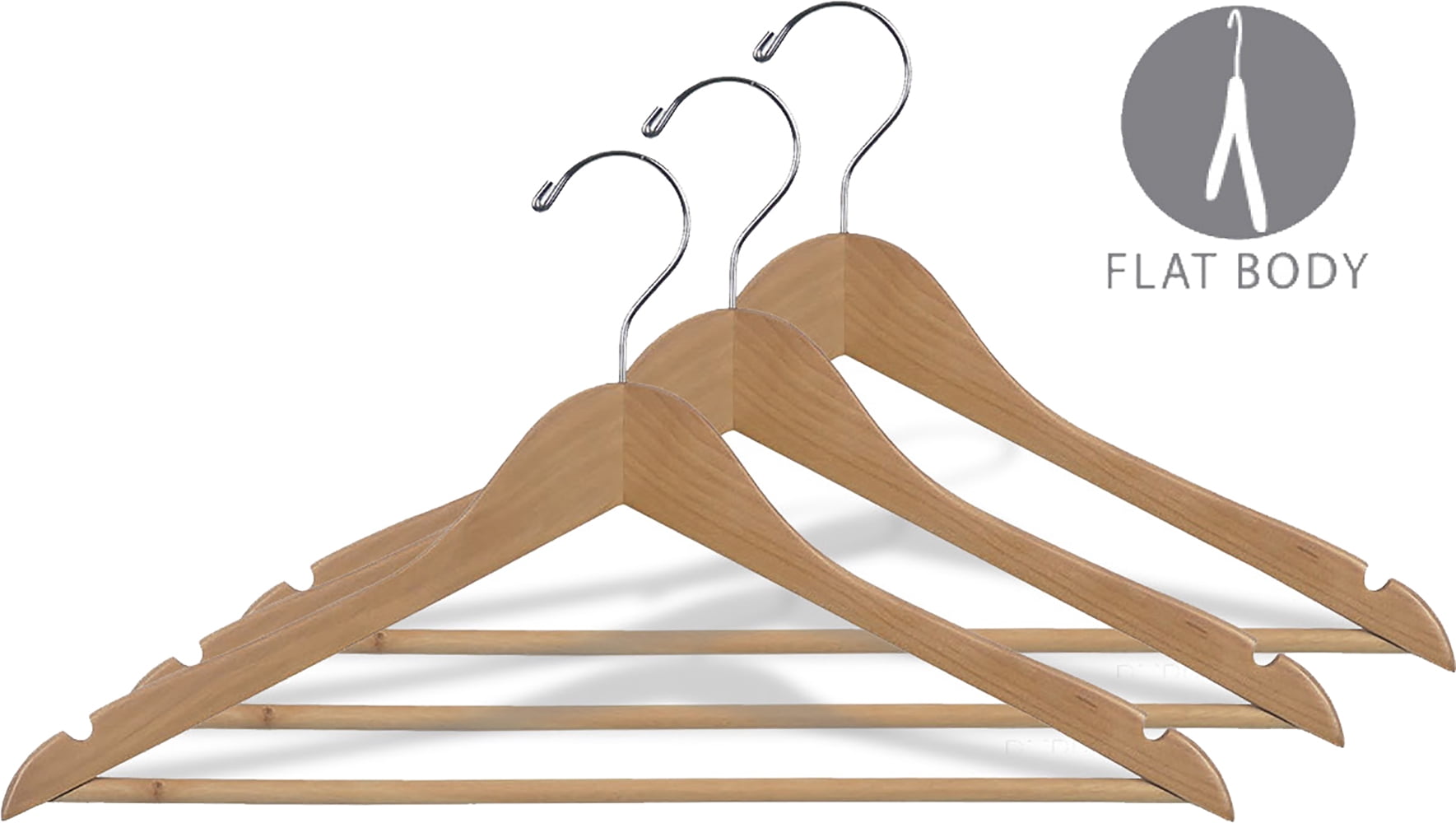 INTERNATIONAL HANGER, Rubber Coated Non-Slip Natural Wood Suit Hanger, 100 Pack