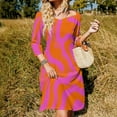 thumbnail image 3 of Pink Orange Swirling Abstract Design Sweetheart Knot Flared Dress Fashion Design Large Size Loose Dress Spring Summer Women Dress, 3 of 9