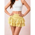 thumbnail image 5 of Womens Mini Skirt Lace Floral Tiered Ruffle Low Waist Side Drawstring Going Out Cake Skirts, 5 of 9