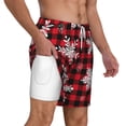 thumbnail image 3 of Picia Snowflakes On A Buffalo Plaid pattern Mens Swim Trunks with Compression Liner Stretch Beach Shorts Quick Dry with Zipper Pockets No-Chafing Board Shorts-X-Large, 3 of 9
