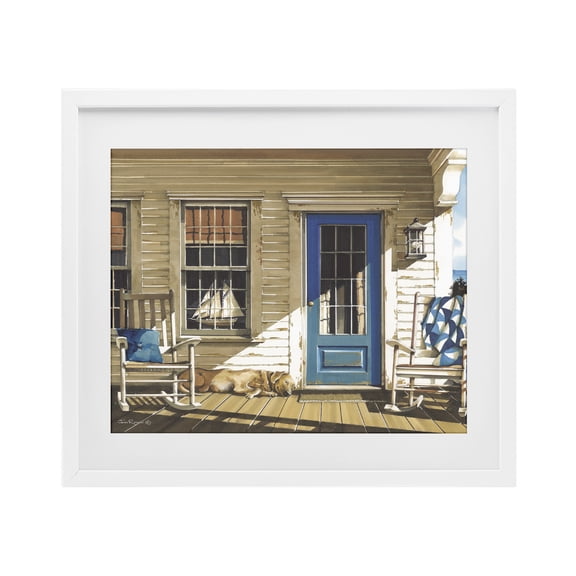 Stupell Industries Cottage Front Porch Gathering White Framed Print Under Glass, 16 x 13, by John Rossini