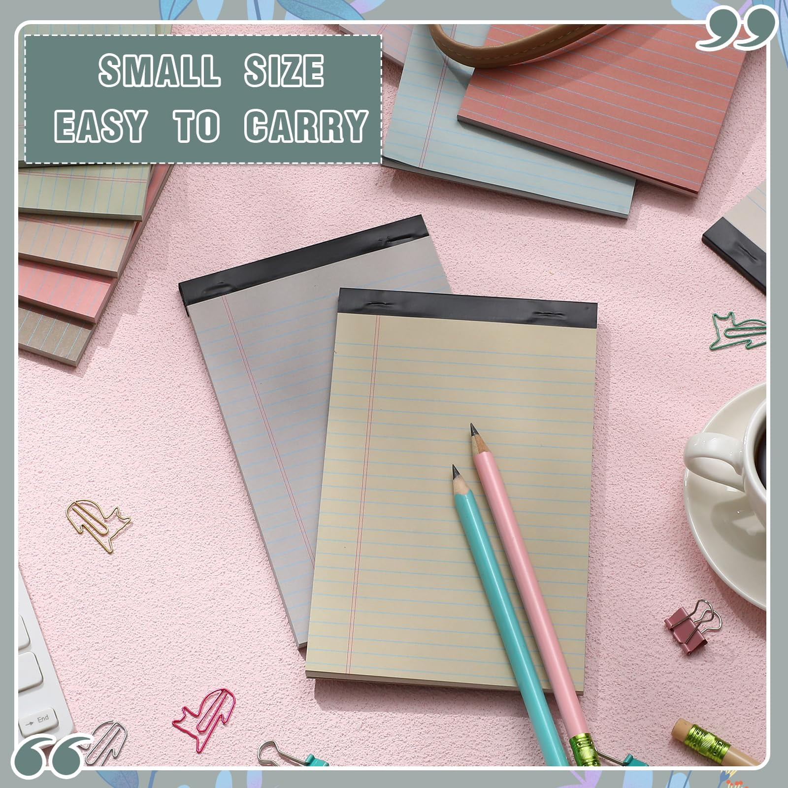 24 5" X 8" Small Legal Pads Colored Lined Note Narrow Ruled Writing Notepads 50 Sheets Per Paper Notebook And Perforated For College Office Supplies (fresh Colors)