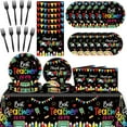 thumbnail image 2 of LASJPOB-98 Pcs Teacher Appreciation Party Decorations Thank You Teachers Paper Plates and Napkins Decorations Appreciation Tablecloths Dessert Tableware Set for School Graduation Party Supplies, 2 of 3
