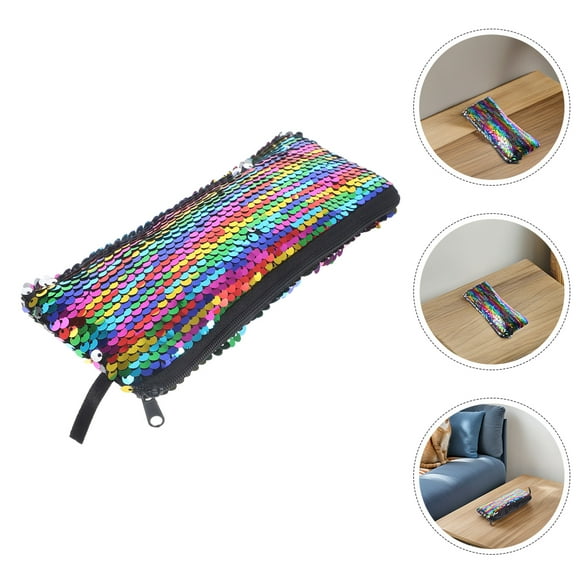 KONTONTY 3pcs Travel Makeup Bag Sequin Cosmetic Pouch Multi-Functional Zipper Pouch Storage Bag Purse For Lipstick Brushes Toiletries