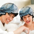 thumbnail image 6 of Shower Caps,Blue Gold Marble Pattern Waterproof Shower Cap for Women 4 Pieces,Double Reusable Hair Cover for Shower PEVA Elastic Stretch Hem, 6 of 7