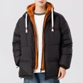 thumbnail image 2 of TFEOQRY Men Winter Short Padded Coats Casual Patchwork Hooded Zipper Jacket with Pockets Long Sleeve Coat Black, 2 of 8