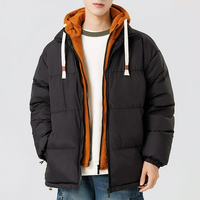 Styesk Jackets for Men Zipper Up Warm Jackets Outdoor Plus Size Work Coats Color Block Hooded Puffer Jacket Casual Comfy Wind Breaker Jackets with Pockets