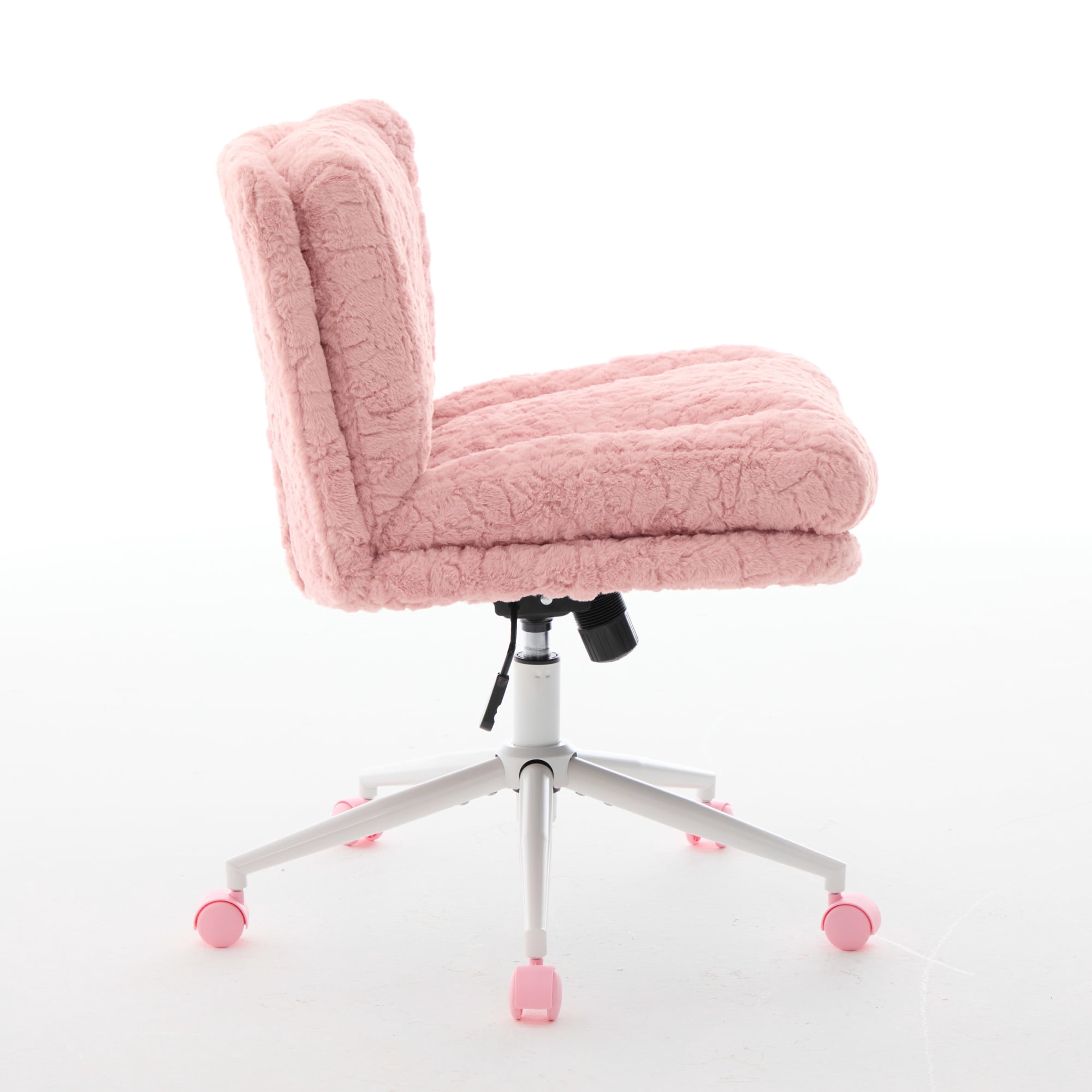 26.4" Wider Seat Office Chair, Artificial Rabbit Hair Home Chair with Metal Base, Adjustable Desk Chair Swivel Office Chair, Vanity Chair (Pink)